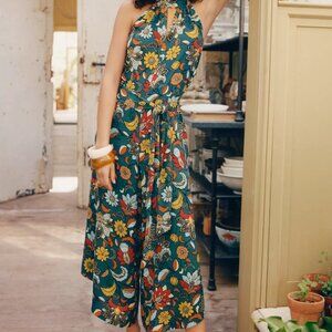Anthropologie Geneva Halter Wide Leg Jumpsuit w/ Belt & Pockets, Sz L